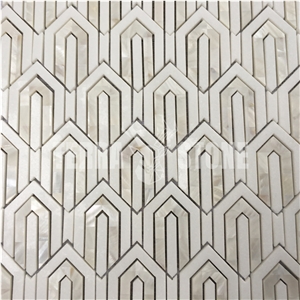 Thassos White Marble And Pearl Shell Waterjet Mosaic Tile