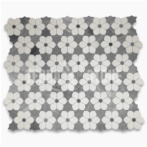 Thassos White Marble Flower Mosaic Tile Bardiglio Gray
