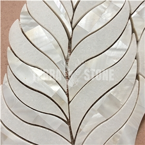 Thassos White Marble Leaf Shape Mosaic Tile Pearl Shell