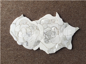 Thassos White Marble Pearl Shell Mosaic Waterjet Rose Tile