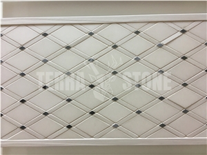 Thassos White Marble Rhombus Mosaic With Dots Wall Tile