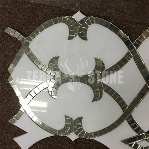 Thassos White Marble With Mirror Glass Water Jet Mosaic Tile