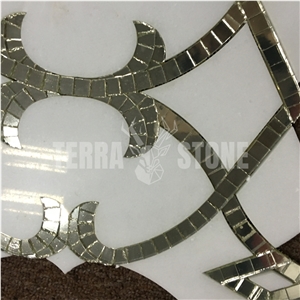 Thassos White Marble With Mirror Glass Water Jet Mosaic Tile