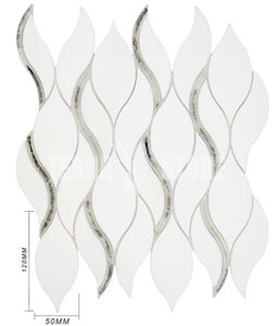 Thassos White With Glass Inlay Waterjet Mosaic Tile