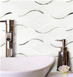 Thassos White With Glass Inlay Waterjet Mosaic Tile