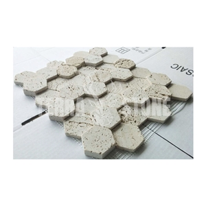 Travertine White Stone Mosaic Hexagon Cultured Tile For Wall