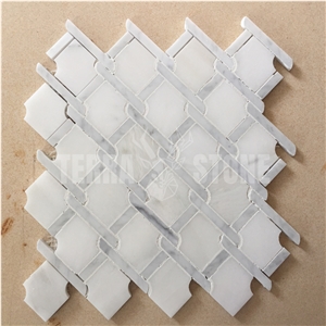 Water Jet Bianco Carrara White Thassos Marble Mosaic Tile