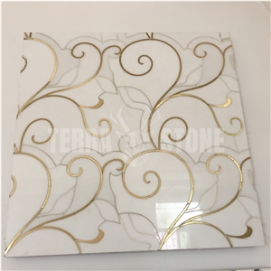 Water Jet Cutting Polished Marble Mosaic Tile Mural