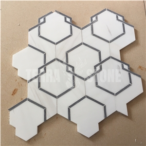 Water Jet Dolomite White Marble Hexagon Pattern Mosaic
