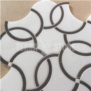 Water Jet Marble Mosaic Non-Slip Bathroom Floor Tiles Design