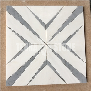 Water Jet Marble Mosaic Thassos And Bardiglio Stone Tile