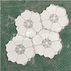 Water Jet Mosaic Design White Marble Shell Flower Pattern