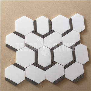 Water Jet Pattern Wall Hexagon Marble Mosaic Tile Home Decor