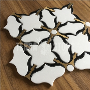 Water Jet White Thassos Marble Mosaique Surface Floor Tile