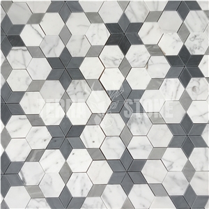Waterjet Carrara White Marble Tile Hexagon Mosaic