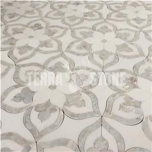 Waterjet Flower White Marble Mosaic For Bathroom Floor