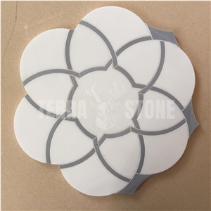 Waterjet Flower White Marble Mosaic For Bathroom Floor Wall