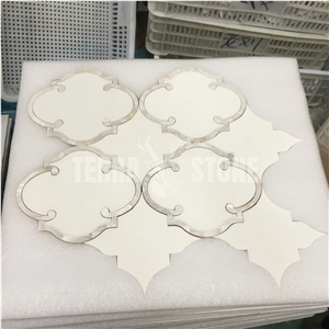 Waterjet Marble Mosaic Thassos White With Pearl Shell Tile