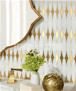 Waterjet Marble Mosaic With Brass Luxury Tile For Wall
