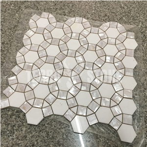 Waterjet Marble With Mother Pearl Shell Mosaic Tile Football
