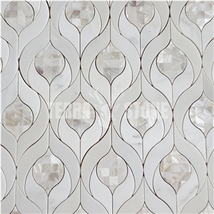 Waterjet Mosaic Mother Pearl Of Shell And Marble Tile