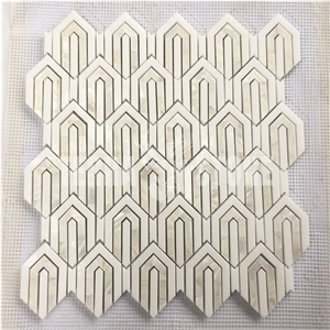 Waterjet Mosaic Tile Thassos White With Mother Of Pearl