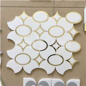 Waterjet Oval Design Pure White Marble Glass Mosaic Tile