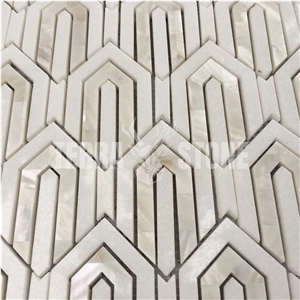 Waterjet Pearl Shell Thassos White Marble Stone Mosaic Tile