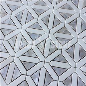 Waterjet Thassos White Marble Shell Triangle Mosaic Tile
