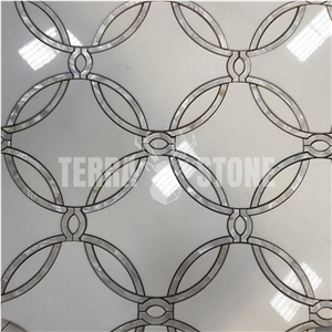 Waterjet White Marble Stone Mosaic Tile With Flower