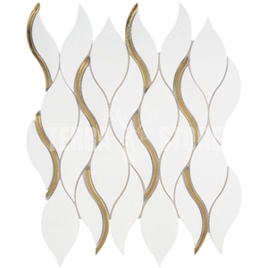 Waterjet White Thassos Marble Mosaic S Design With Brass