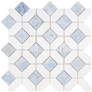 White And Blue Marble Waterjet Mosaic Bathroom Tile