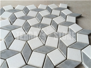 White And Gray Marble Rhombus Water Jet Mosaic Tile