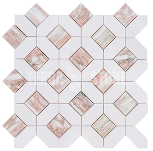 White And Red Marble Mosaic Waterjet Kitchen Backsplash Tile
