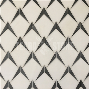 White Carrara Marble Triangle Waterjet Stone Mosaic Tiles