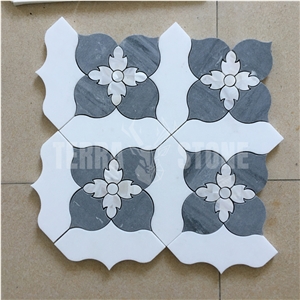 White Gray Marble Floral Pearl Shell Water Jet Mosaic Tile