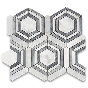 White Gray Marble Hexagon Georama Geometric Mosaic Tile