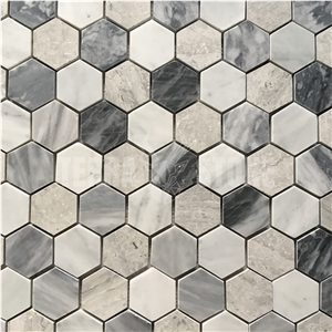 White Grey Marble Mosaic Hexagon Mosaic Bathroom Floor Tile