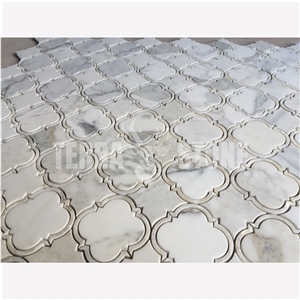 White Lantern Waterjet Marble Mosaic With Shell Inlay