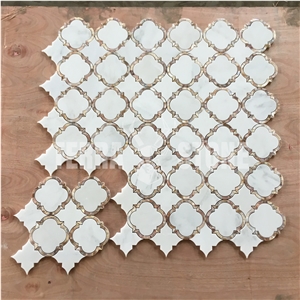 White Marble Mosaic Waterjet Tile With Lantern Patterns
