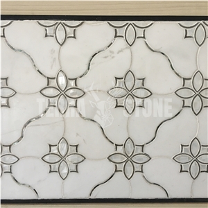 White Marble Mother Pearl Of Shell Inlay Waterjet Mosaic