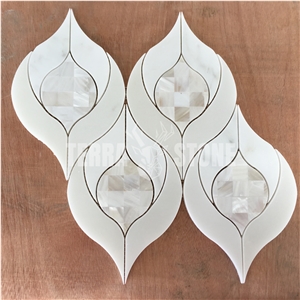 White Onyx Marble Tile Mother Pearl Shell Waterjet Mosaic