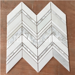White Shell Mosaics Tile Mix Chevron Marble Water Jet Mosaic