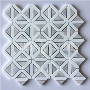 White Stone Tile Waterjet Marble Mosaic With Pearl Shell