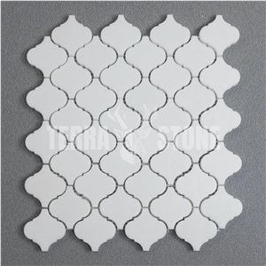 White Thassos Marble Mosaic Tile In 2" Arabesque Lanterns