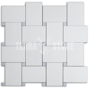 White Thassos Marble Mosaic Tile In Bold Basketweave