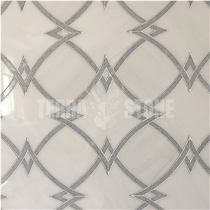 White Thassos Waterjet Marble Mosaics Tile For Wall Flooring