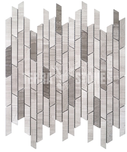 White Wood Grain Marble Mosaic Strips Design Backsplash Tile