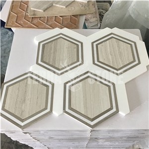 White Wood Grain Thassos Marble Big Hexagon Mosaic Tile