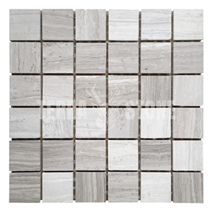 White Wooden Grain Marble Mosaic 2“ Square Chipped Tiles